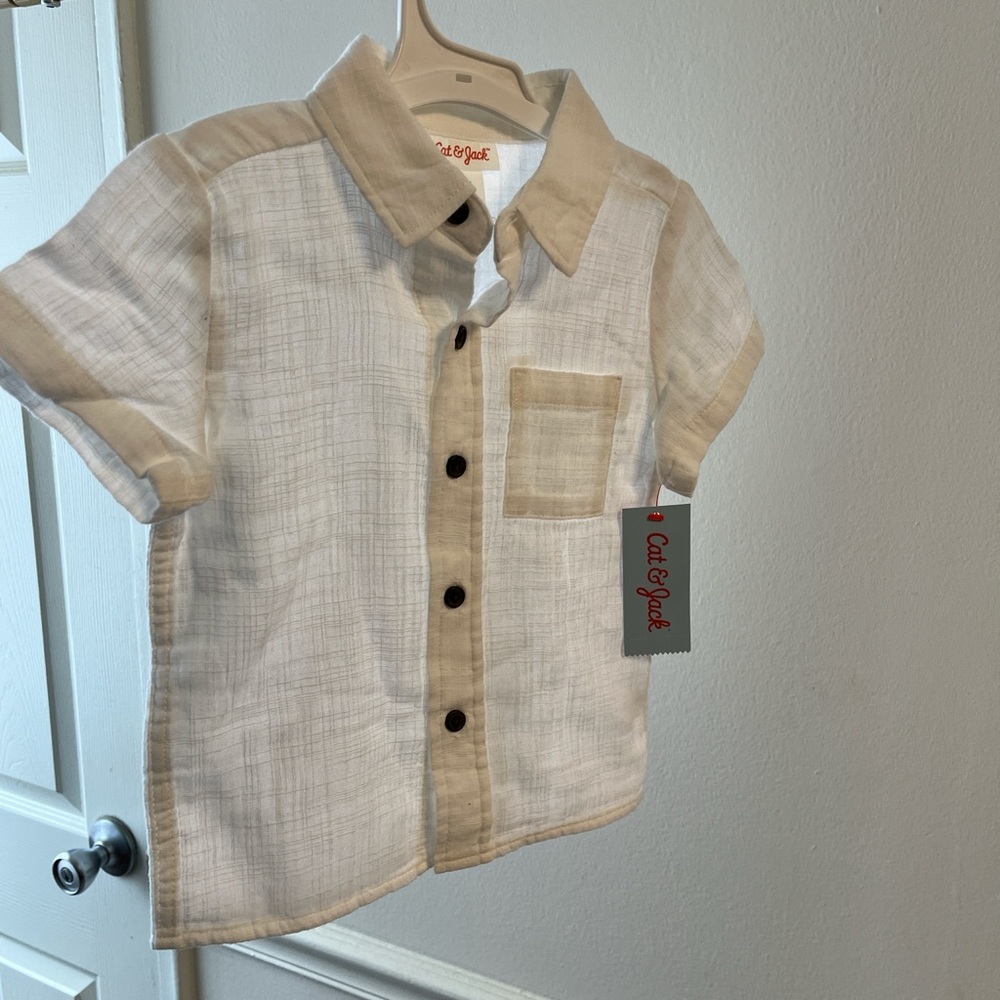 Cat & Jack Kids' White and Tan Button-Down Shirt